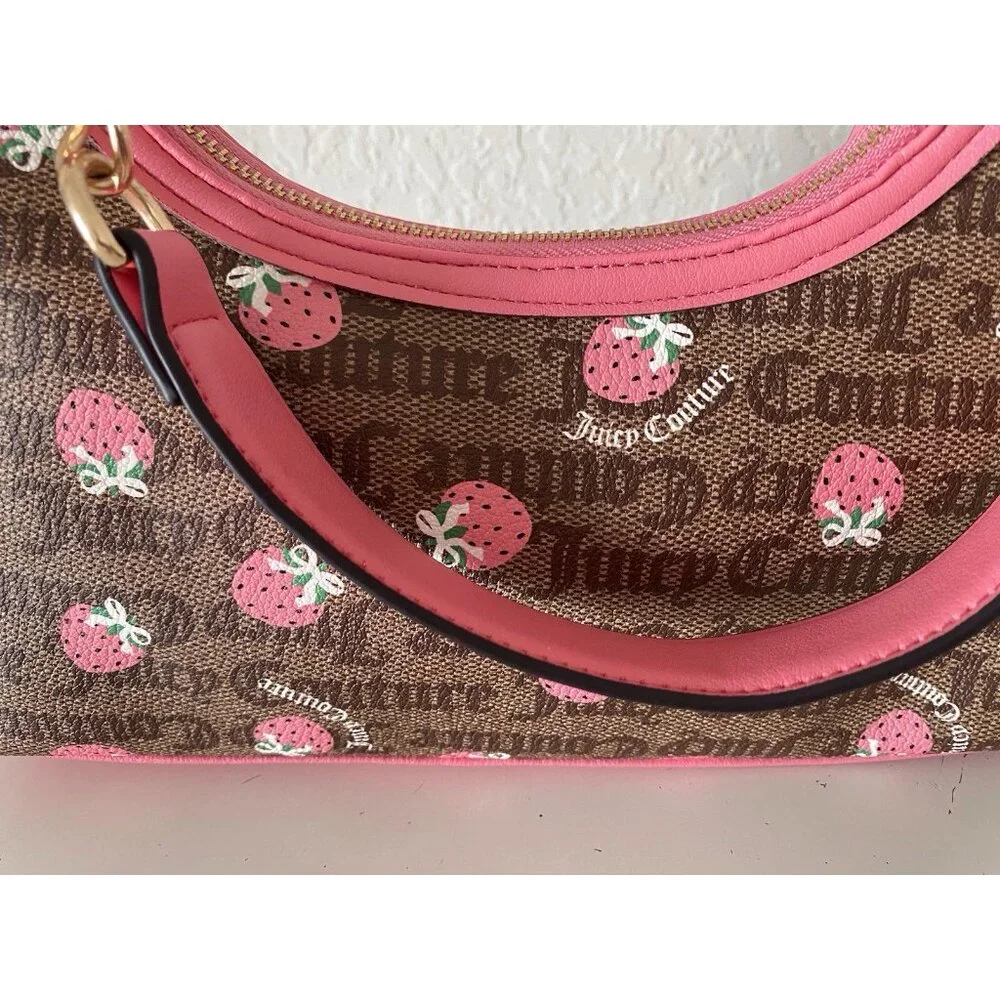 Juicy Couture Berry Sweet Hobo Bag Chestnut Chino‎ W/Strawberry Charm NEW